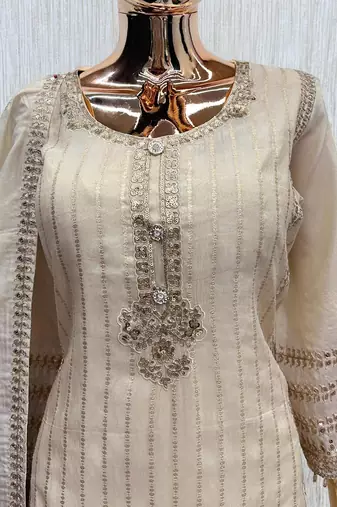 White viscose readymade suit with embroidery work