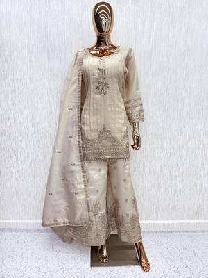 White viscose readymade suit with embroidery work 4