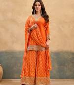 Orange viscose readymade suit with embroidery work