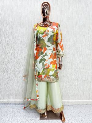 White chinon readymade suit with embroidery work 2