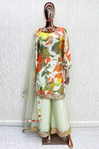 White chinon readymade suit with embroidery work