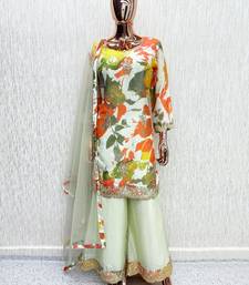 White chinon readymade suit with embroidery work