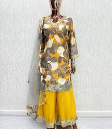 Yellow chinon readymade suit with embroidery work