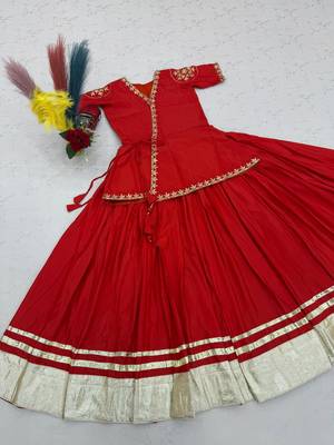 Red lampi bordar Silk Blend Navratri Lahenga & Top Set 3