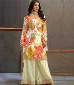White chinon readymade suit with embroidery work