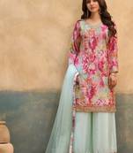 Sky chinon readymade suit with embroidery work