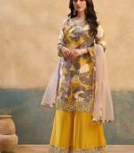 Yellow chinon readymade suit with embroidery work