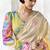 cream & yellow faux organza saree with floral printed blouse & zari border