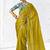 mustard yellow faux tissue saree with zari border & printed blouse