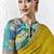 mustard yellow faux tissue saree with zari border & printed blouse