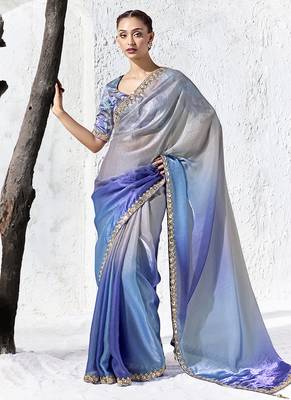 light blue faux organza saree with embroidered border 1