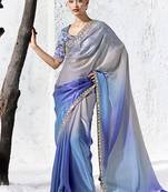 light blue faux organza saree with embroidered border