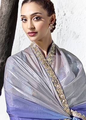 light blue faux organza saree with embroidered border 2