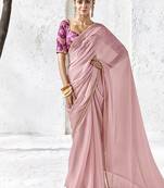 light pink faux georgette saree with golden zari border