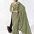 olive green faux georgette embroidered saree with designer blouse