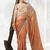 peach orange faux tissue embroidered saree with floral blouse