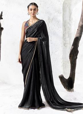 black velvet embroidered saree embellished blouse 1