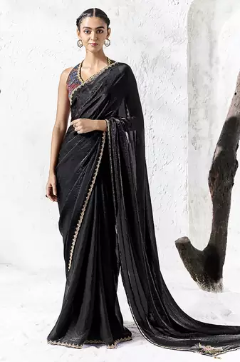 black velvet embroidered saree embellished blouse