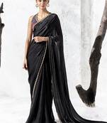 black velvet embroidered saree embellished blouse