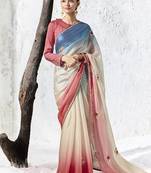 cream & pink faux organza saree with embellished border