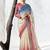cream & pink faux organza saree with embellished border