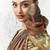olive green & brown faux organza saree with embellished motifs & printed blouse