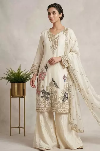 off white color sequence embroidery work silk blend salwar suit