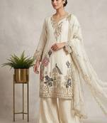 off white color sequence embroidery work silk blend salwar suit