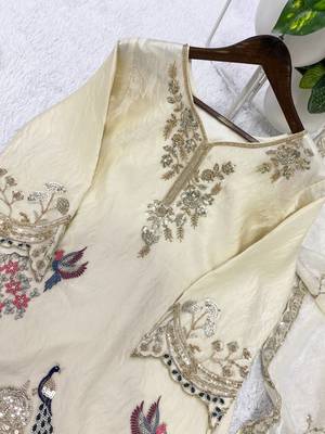 off white color sequence embroidery work silk blend salwar suit 2