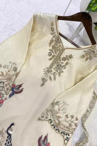 off white color sequence embroidery work silk blend salwar suit