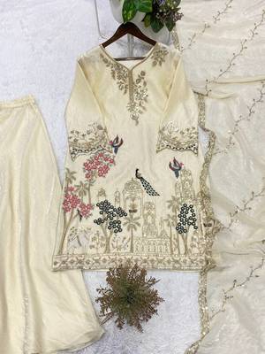 off white color sequence embroidery work silk blend salwar suit 3
