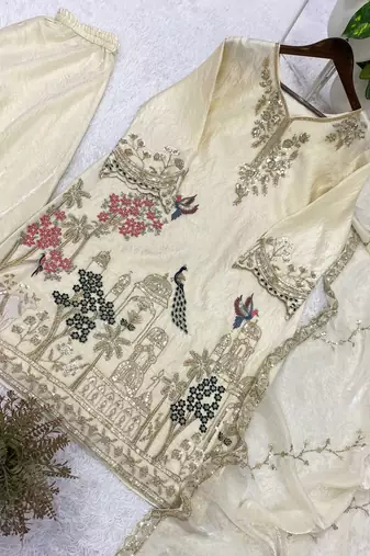 off white color sequence embroidery work silk blend salwar suit