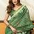 Green cotton blend printed saree with contrast border
