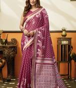 Onion pink cotton blend printed saree with contrast border