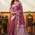 Onion pink cotton blend printed saree with contrast border