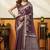 Wine cotton blend printed saree with contrast border