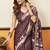 Wine cotton blend printed saree with contrast border