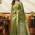 Mehendi green cotton blend printed saree with contrast border