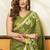 Mehendi green cotton blend printed saree with contrast border
