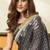 Grey cotton blend printed saree with contrast border
