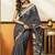Grey cotton blend printed saree with contrast border