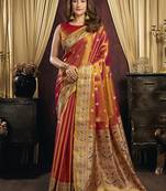 Red & gold silk blend saree with paithani weaving border