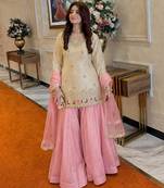 Cream Color Embroidery And Sequence Work Silk Blend Salwar Suit