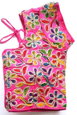pink  hand embroidered cotton blouse 2