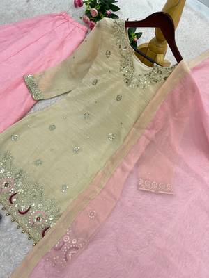 Cream Color Embroidery And Sequence Work Silk Blend Salwar Suit 4
