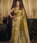 Olive gold silk blend saree with paithani weaving border