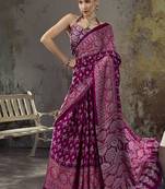 magenta purple faux satin printed saree