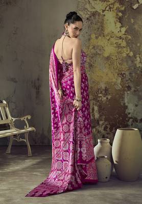 magenta purple faux satin printed saree 2