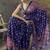 navy blue faux satin printed saree