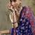 navy blue faux satin printed saree